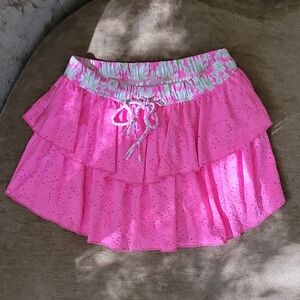 Loveshack Fancy Pink Eyelet Ruffle Layered Skirt